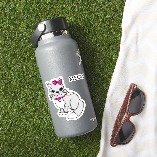 Grijze en witte gevlekte kitten met roze strik Sti Sticker (HydroFlask Insitu)