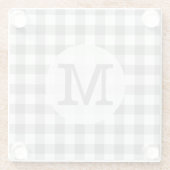 Grijze en witte gingham Check Monogrammen Glazen Onderzetter (Achterkant)