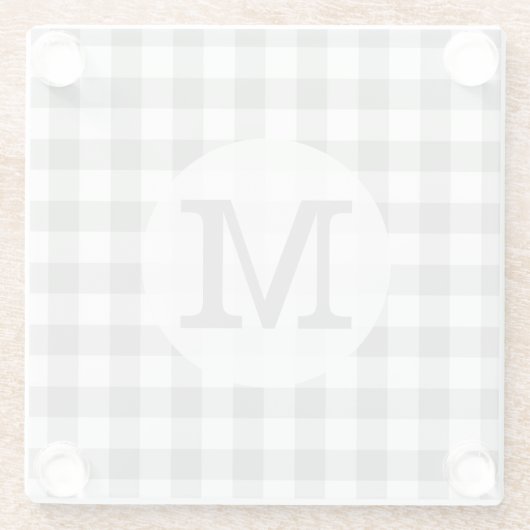 Grijze en witte gingham Check Monogrammen Glazen Onderzetter (Achterkant)
