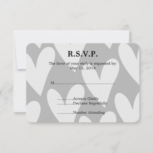 Grijze en witte harten bruiloft RSVP (Voorkant)