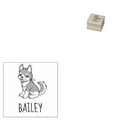 Grijze en Witte Husky Puppy Dog Custom Naam 1x1 Rubberstempel (Gestempeld)