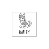 Grijze en Witte Husky Puppy Dog Custom Naam 1x1 Rubberstempel (Afrduk)