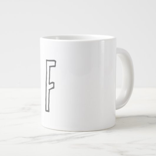 Grijze en witte Initiaal Letter Monogrammed Plain Extra Grote Beker (Voorkant rechts)
