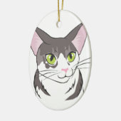Grijze en witte kat keramisch ornament (Links)