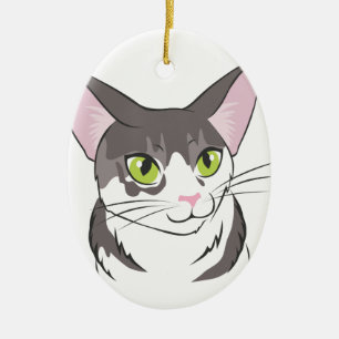 Grijze en witte kat keramisch ornament