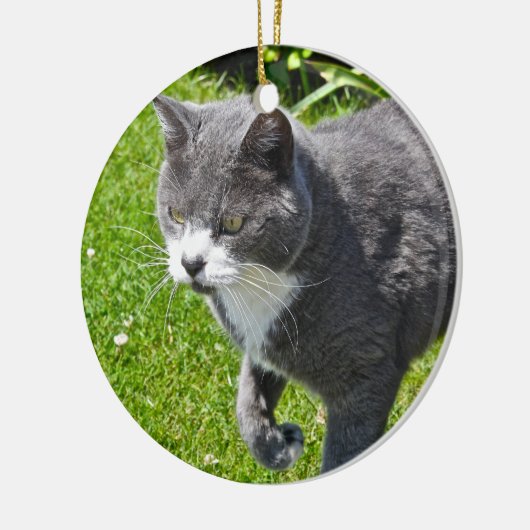 Grijze en witte kat keramisch ornament (Links)