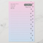 Grijze en witte kat met kattenvoetafdrukken briefpapier (Voorkant)