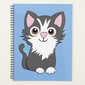 Grijze en witte kat planner