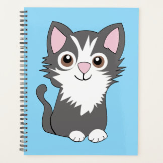 Grijze en witte kat planner