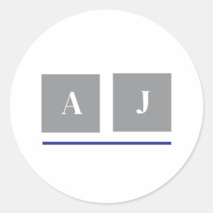 Grijze en witte klassieke initialen ronde sticker