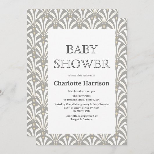 grijze en witte kunst Deco Fans Baby shower Kaart (Voorkant / Achterkant)