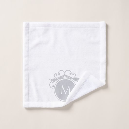 Grijze en witte monogrammen bad handdoek (Wasdoekje)
