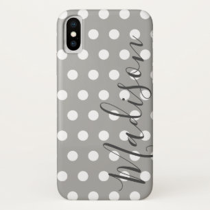 Grijze en Witte Polka Dot Persoonlijke naam iPhone X Hoesje
