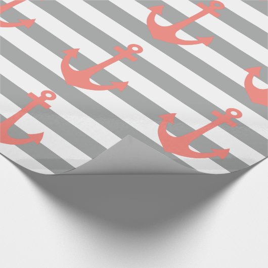 Grijze en witte strepen met kerneanchor cadeaupapier (Hoek)