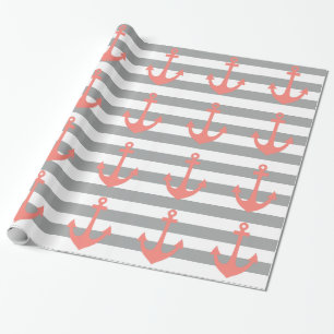 Grijze en witte strepen met kerneanchor cadeaupapier