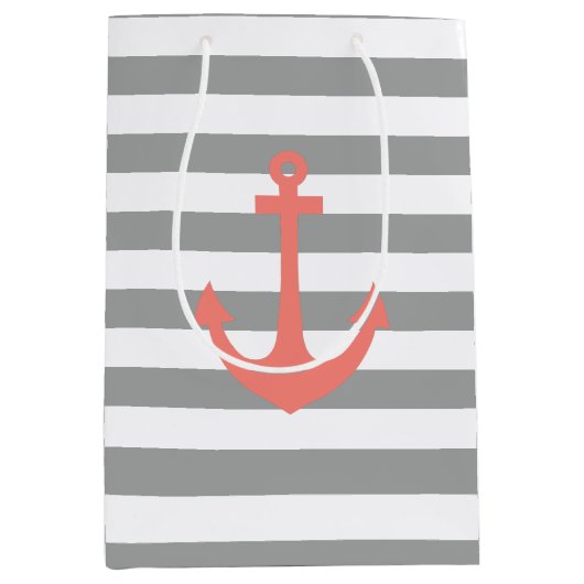 Grijze en witte strepen met kerneanchor medium cadeauzakje (Voorkant)