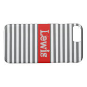 Grijze en witte strepen met rood Case-Mate iPhone case (Achterkant (Horizontaal))