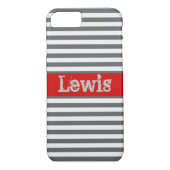 Grijze en witte strepen met rood Case-Mate iPhone case (Achterkant)