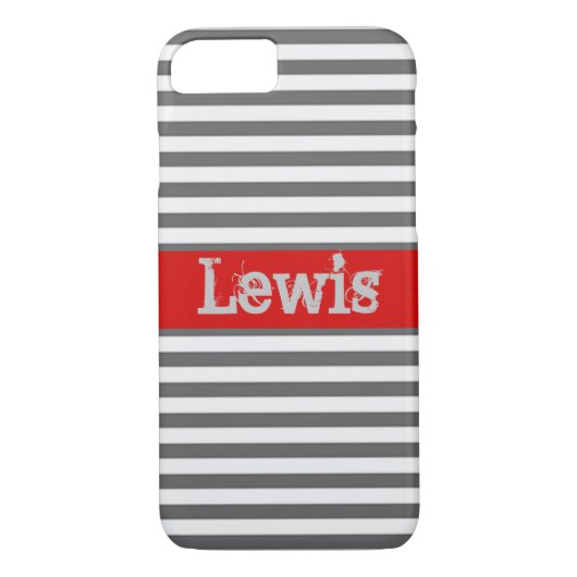 Grijze en witte strepen met rood Case-Mate iPhone case (Achterkant)