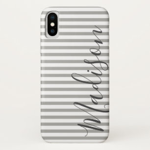 Grijze en Witte Stripes Persoonlijke benaming iPhone X Hoesje