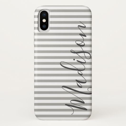 Grijze en Witte Stripes Persoonlijke benaming Case-Mate iPhone Case (Achterkant)