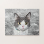 Grijze en witte tuxedo kat legpuzzel (Horizontaal)