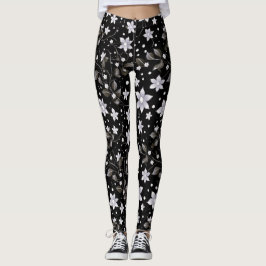 Grijze en zwarte bloem patroon leggings