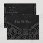 Grijze en zwarte Gothic Lace Wedding Aankondigingskaart (Voorkant / Achterkant)