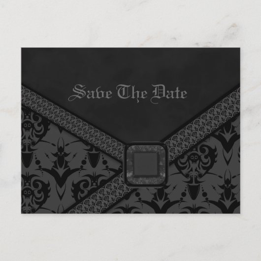 Grijze en zwarte Gothic Lace Wedding Aankondigingskaart (Voorkant)