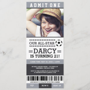 Grijze en zwarte Ticket Birthday Invites Kaart