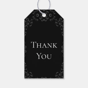 Grijze en zwarte Zwirl Gothic Wedding Cadeaulabel