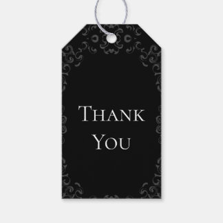 Grijze en zwarte Zwirl Gothic Wedding Cadeaulabel