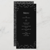 Grijze en zwarte Zwirl Gothic Wedding Menu (Voorkant / Achterkant)