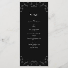 Grijze en zwarte Zwirl Gothic Wedding Menu