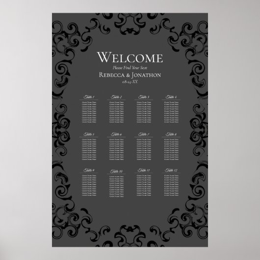Grijze en zwarte Zwirl Gothic Wedding Poster (Voorkant)