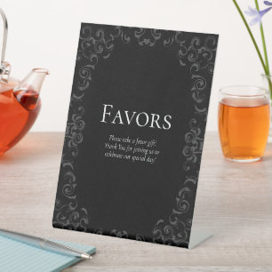 Grijze en zwarte Zwirl Gothic Wedding Reclamebord Met Voetstuk
