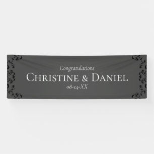 Grijze en zwarte Zwirl Gothic Wedding Spandoek