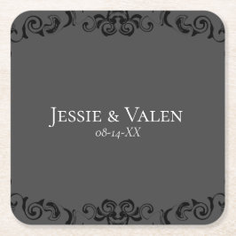 Grijze en zwarte Zwirl Gothic Wedding Vierkante Kartonnen Onderzetter