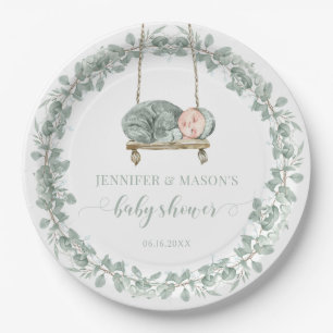 Grijze eucalyptus geslachtsneutraal baby shower papieren bordje