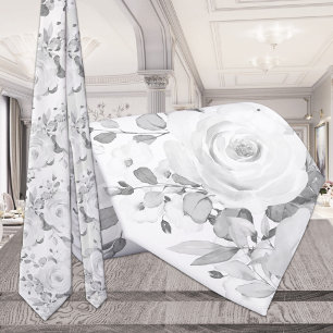 Grijze Eucalyptus Witte Pioen Huwelijksbloem Stropdas