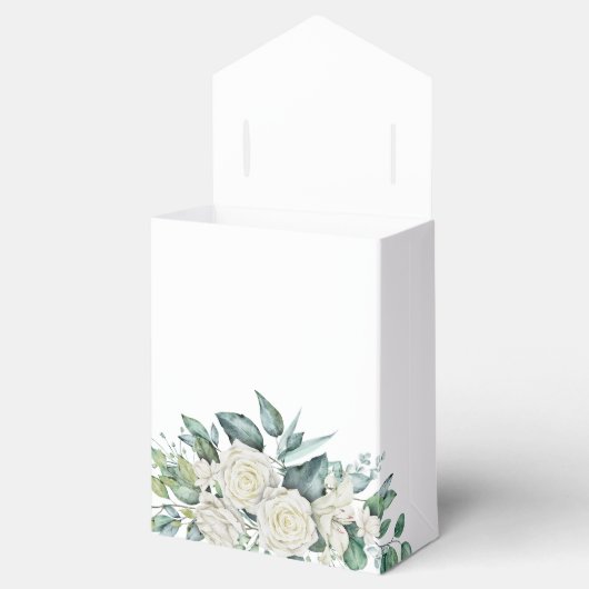 Grijze eucalyptuswitte rozen gepersonaliseerd bedankdoosjes (Geopend)