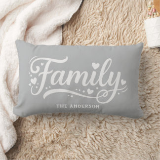 Grijze Familie Hart Script Monogram Kussen