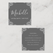 Grijze Fancy hoeken Script-tekst Vierkante Visitekaartje (Voorkant / Achterkant)