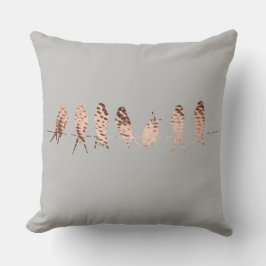 Grijze Faux Koper Design met Vogels op Draad Kussen