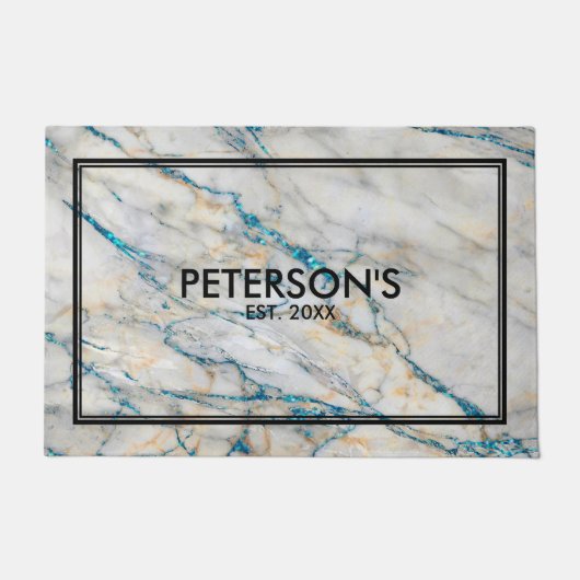 Grijze Faux Marble Blue Sparkles Deurmat (Voorkant)