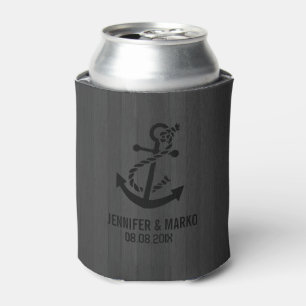 Grijze Faux Wood Stripes Nautical Anker Blikjeskoeler