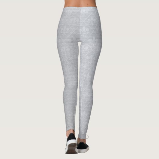 Grijze fleur De Lis Pattern Leggings (Achterkant)