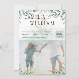 Grijze FOTO WEDDING INVITATION Eucalyptus Kaart