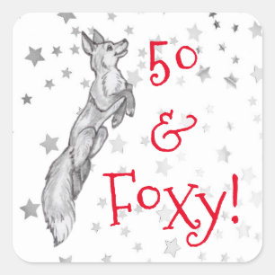 Grijze Fox Zilveren Ster 50e Foxy Fabulous Verjaar Vierkante Sticker