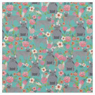 Grijze Franse bulgdog floralen Stof